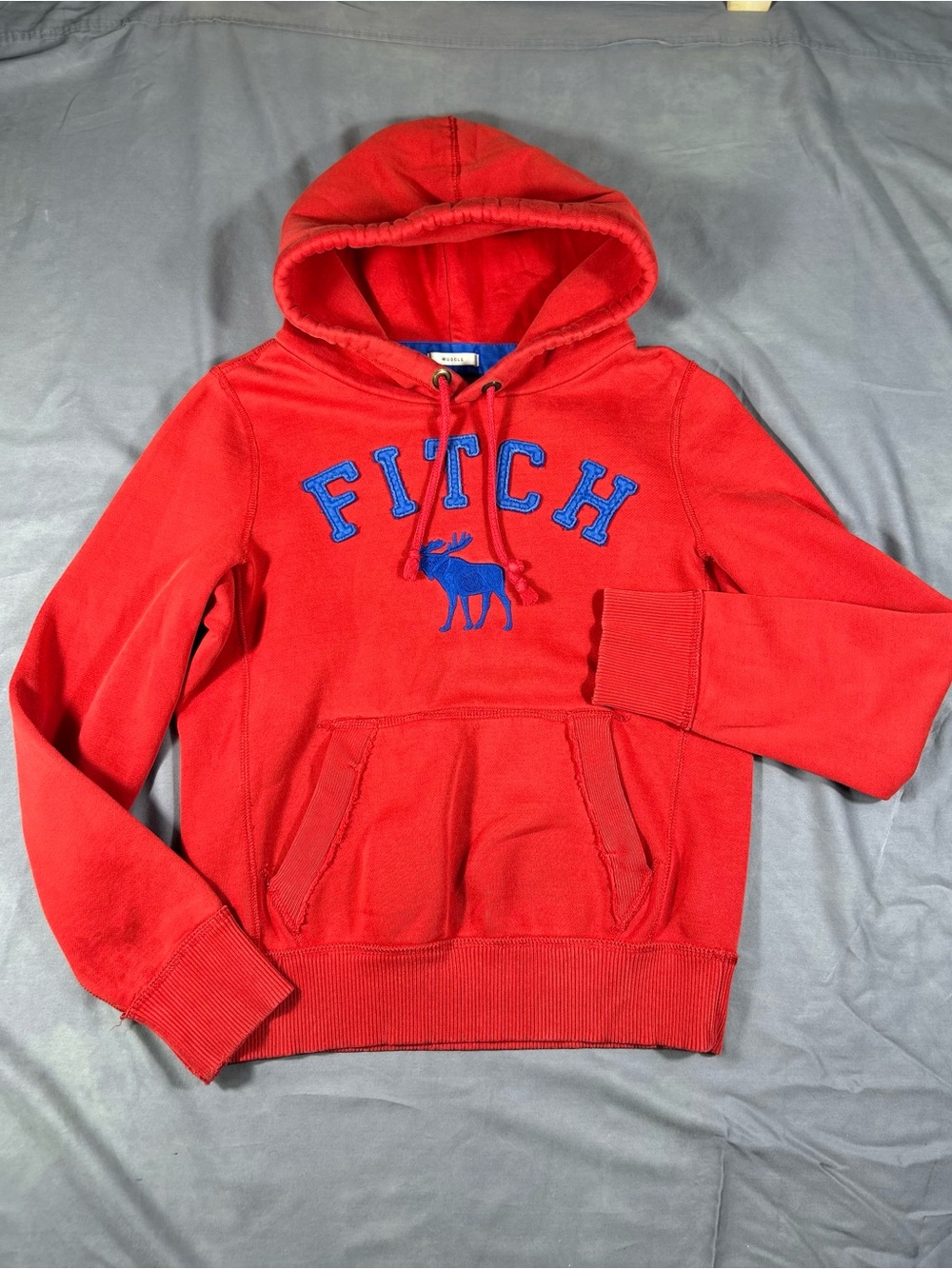Abercrombie & Fitch Red Hoodie with Blue Logo